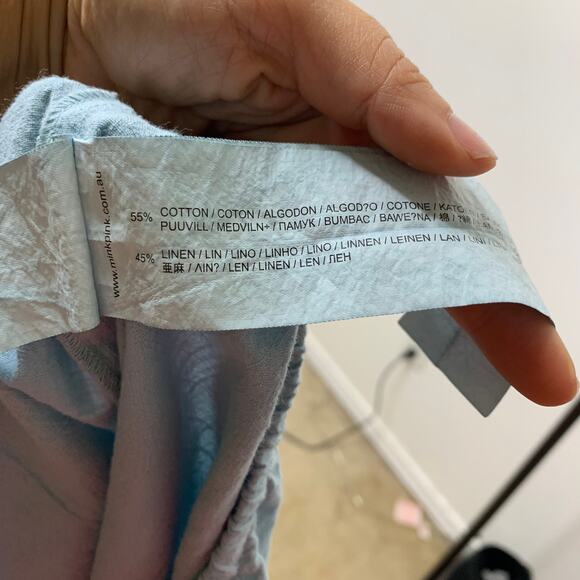 MINKPINK Cross Wrap Tie Backless Halter Romper Linen Blend Chambray Blue Size S - Picture 5 of 6